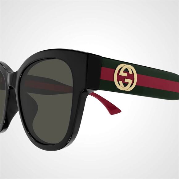 New GUCCI Sunglasses Black Cat Eye Round Red Green Web Arms Gold GG main image 4